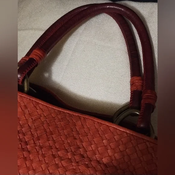 Elliott Lucca Genuine PIG Leather Orange Weaved Large Hobo Handbag - Picture 5 of 13